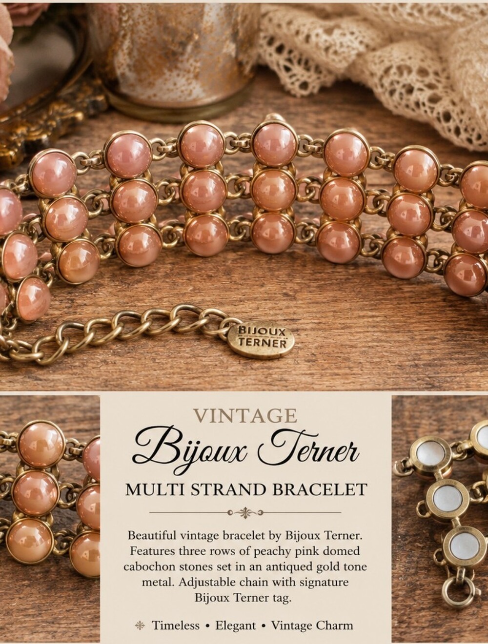 Bijoux Terner Peach Pink Multi-Strand Cabochon Bracelet